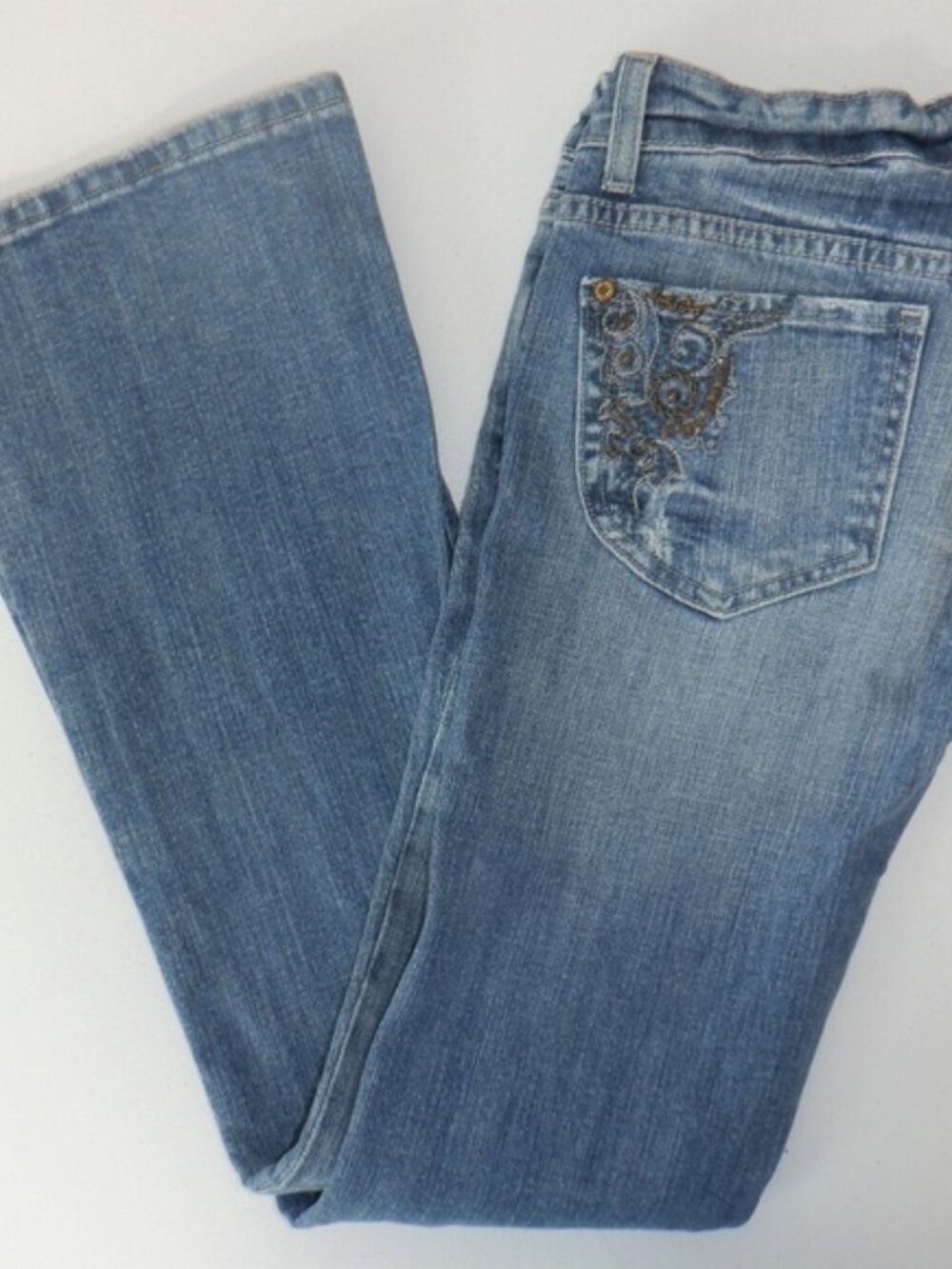 Miss Me 29x33 Midrise Boot Cut Metal Chain Decoration on Pocket and Embroidery